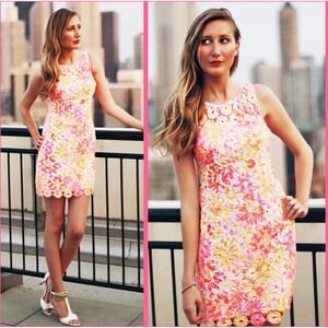 Lilly Pulitzer Shiloh Lace Dress 2 Neon Pink Yellow Resort Shift $328